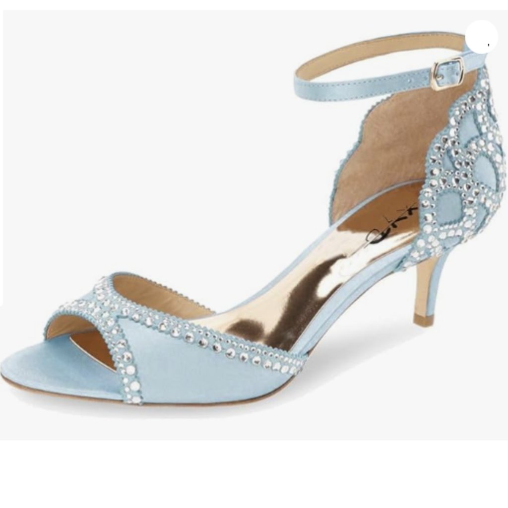 Xyd Women's Sandals, Peep Toe, D'orsay Kitten Low Heels, Rhinestone Studs,Blue